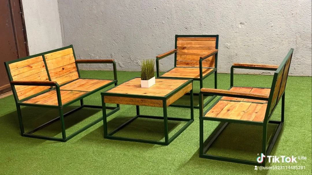 Heavy duty steel braai and hardwood furniture
